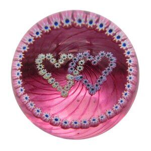 Vintage Caithness Luckenbooth Glass Paperweight Pink Entwined Hearts
